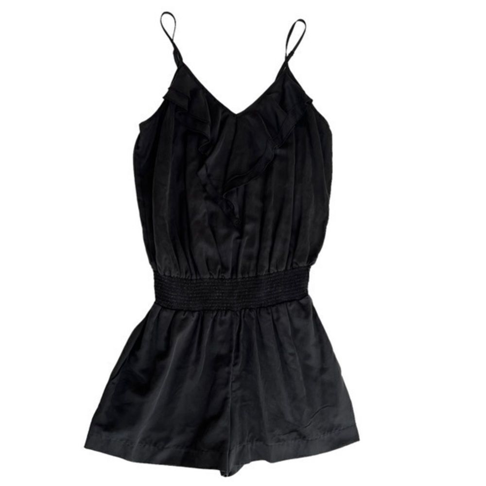 Naked Zebra black silk/cotton blend cami romper size M Ribbed Waist